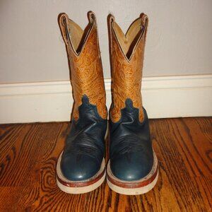 ANDERSON BEAN Men's Dark Blue and Brown Leather Western Boots Size 9E